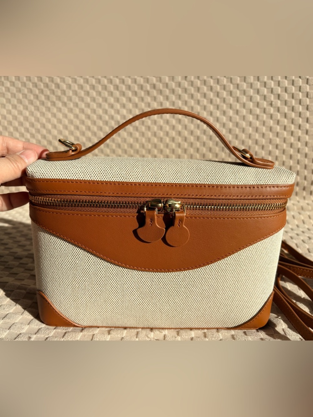 Oleada Mini Anchor Bag (Tan and Beige leather and canvas)